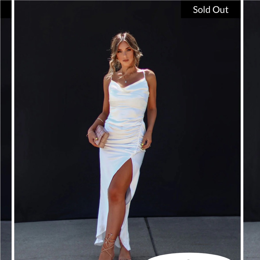 Pure Beauty Satin Cowl Neck Ruched Maxi Dress